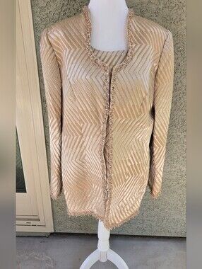 Moshita Couture Champagne Beaded Open-Front Jacket And Shell
